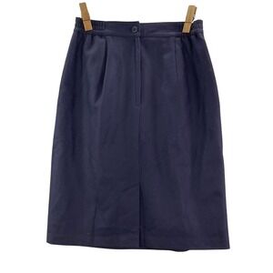 Sag Harbor Pencil Skirt Women 8P Navy Blue Wool Pleated Career Gorpcore Academia